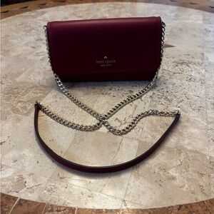 Kate Spade Red Pebbled Leather Wallet On Chain Gold Hardware
